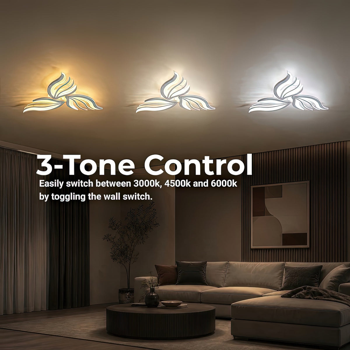 Lustra LED cu telecomanda SAKURA 38W, 3 Petale, lumina Rece/Calda/Neutra, Dimabila, Alb, Metal si Acril, imaginea 5