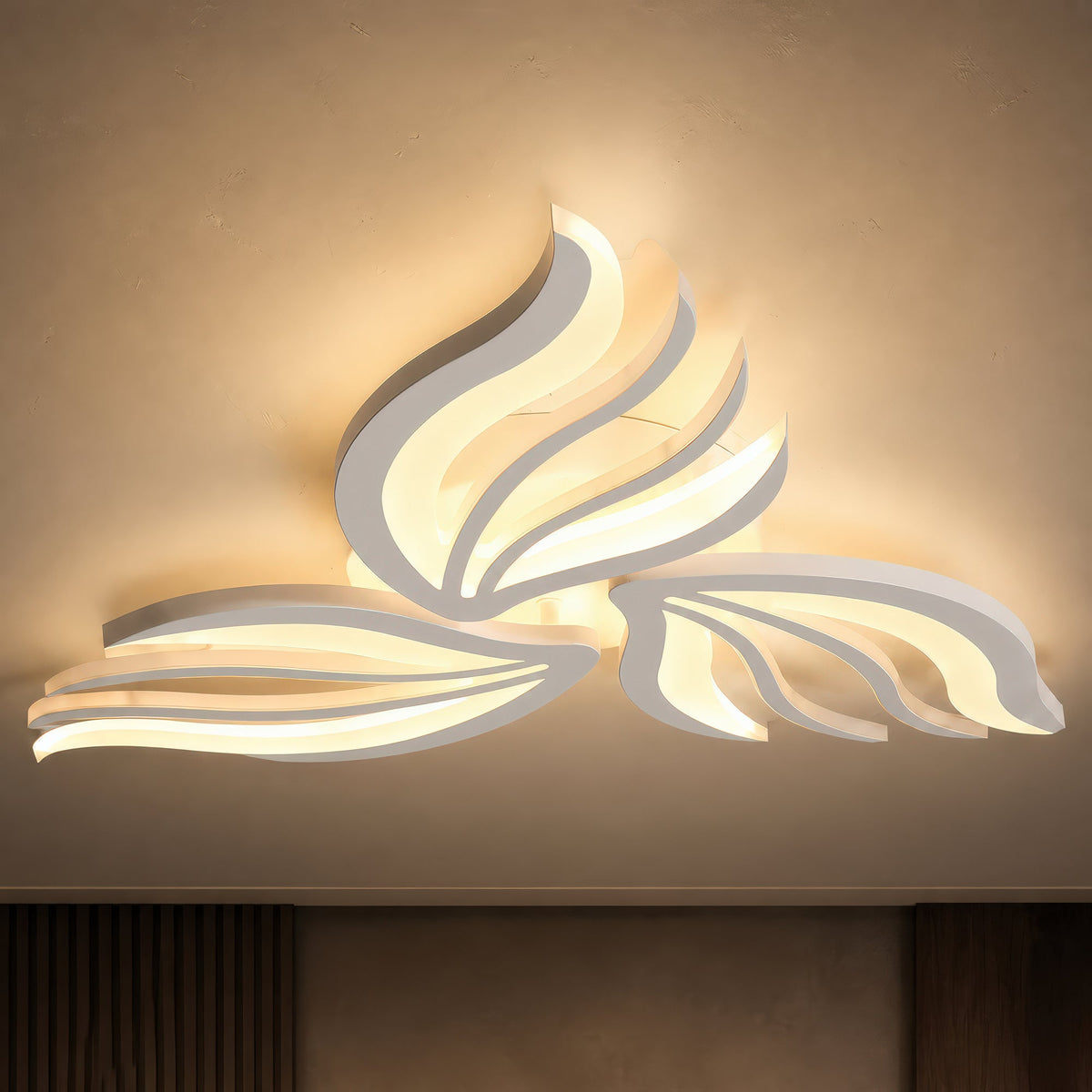 Lustra LED cu telecomanda SAKURA 38W, 3 Petale, lumina Rece/Calda/Neutra, Dimabila, Alb, Metal si Acril, imaginea 8