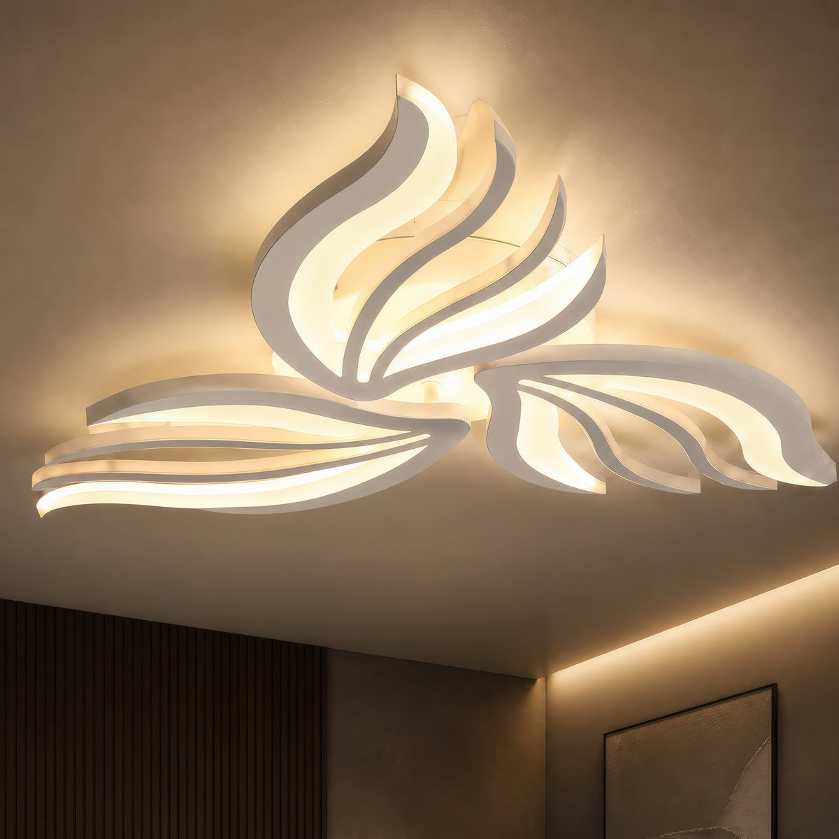 Lustra LED cu telecomanda SAKURA 38W, 3 Petale, lumina Rece/Calda/Neutra, Dimabila, Alb, Metal si Acril, imaginea 9