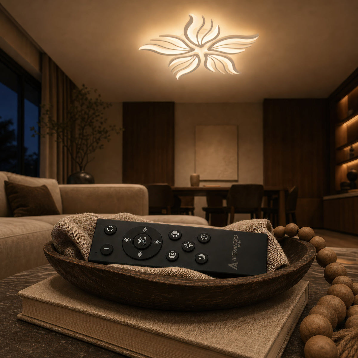 Lustra LED cu telecomanda SAKURA 62W, 5 Petale, lumina Rece/Calda/Neutra, Dimabila, Alb, imaginea 4