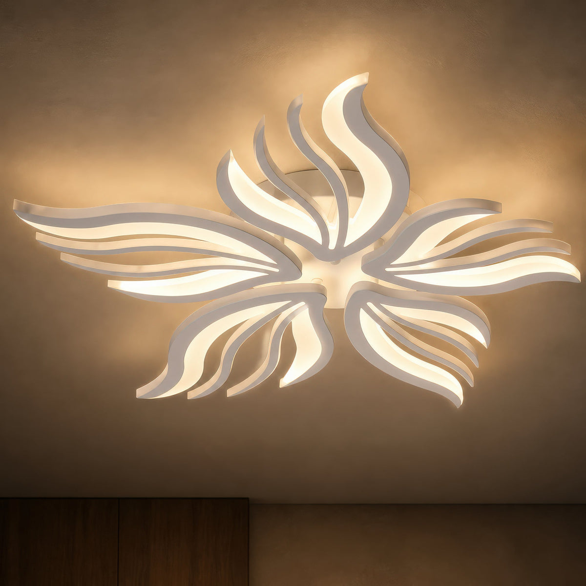 Lustra LED cu telecomanda SAKURA 62W, 5 Petale, lumina Rece/Calda/Neutra, Dimabila, Alb, imaginea 3