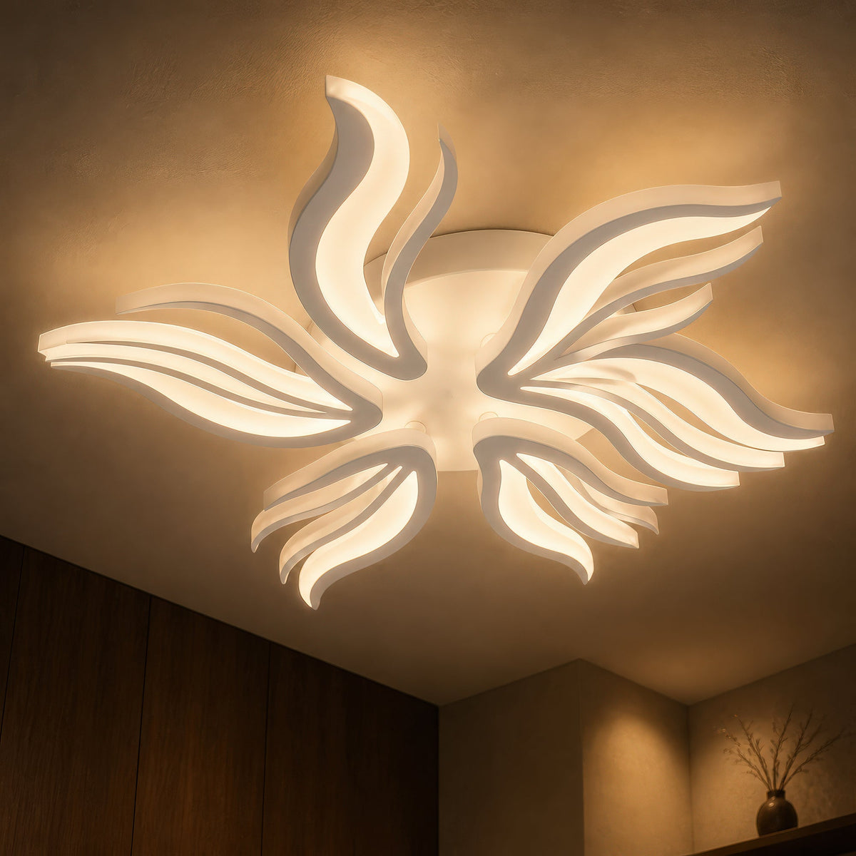 Lustra LED cu telecomanda SAKURA 62W, 5 Petale, lumina Rece/Calda/Neutra, Dimabila, Alb, imaginea 9