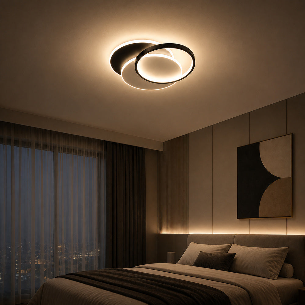 Lustra LED cu telecomanda CHIARA 67W, 3 Cercuri, lumina Rece/Calda/Neutra, Dimabila, Negru, imaginea 1