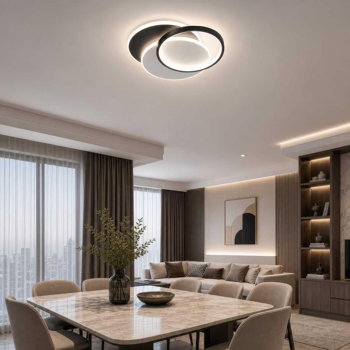 Lustra LED cu telecomanda CHIARA 67W, 3 Cercuri, lumina Rece/Calda/Neutra, Dimabila, Negru, imaginea 11