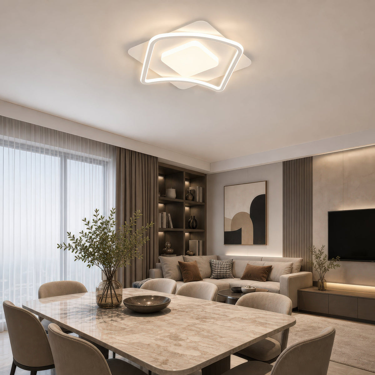 Lustra LED cu telecomanda MODERNO 53W, 2 Patrate, lumina Rece/Calda/Neutra, Dimabila, Alb, imaginea 11