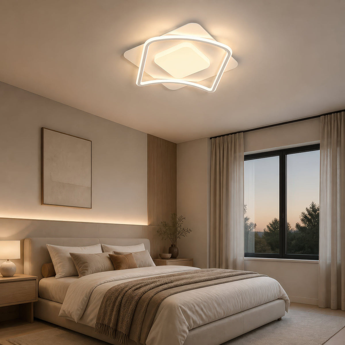 Lustra LED cu telecomanda MODERNO 53W, 2 Patrate, lumina Rece/Calda/Neutra, Dimabila, Alb, imaginea 13