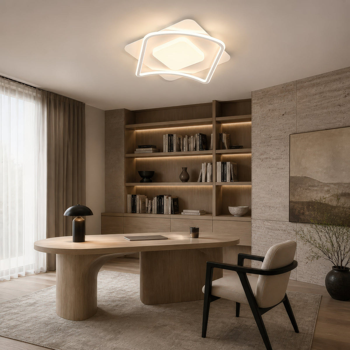 Lustra LED cu telecomanda MODERNO 53W, 2 Patrate, lumina Rece/Calda/Neutra, Dimabila, Alb, imaginea 14