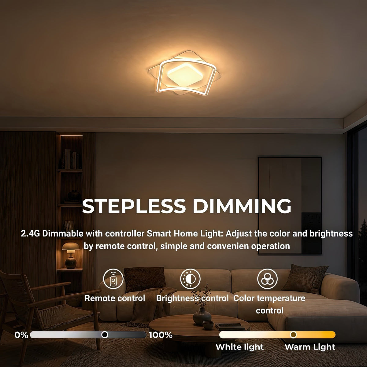 Lustra LED cu telecomanda MODERNO 53W, 2 Patrate, lumina Rece/Calda/Neutra, Dimabila, Alb, imaginea 4