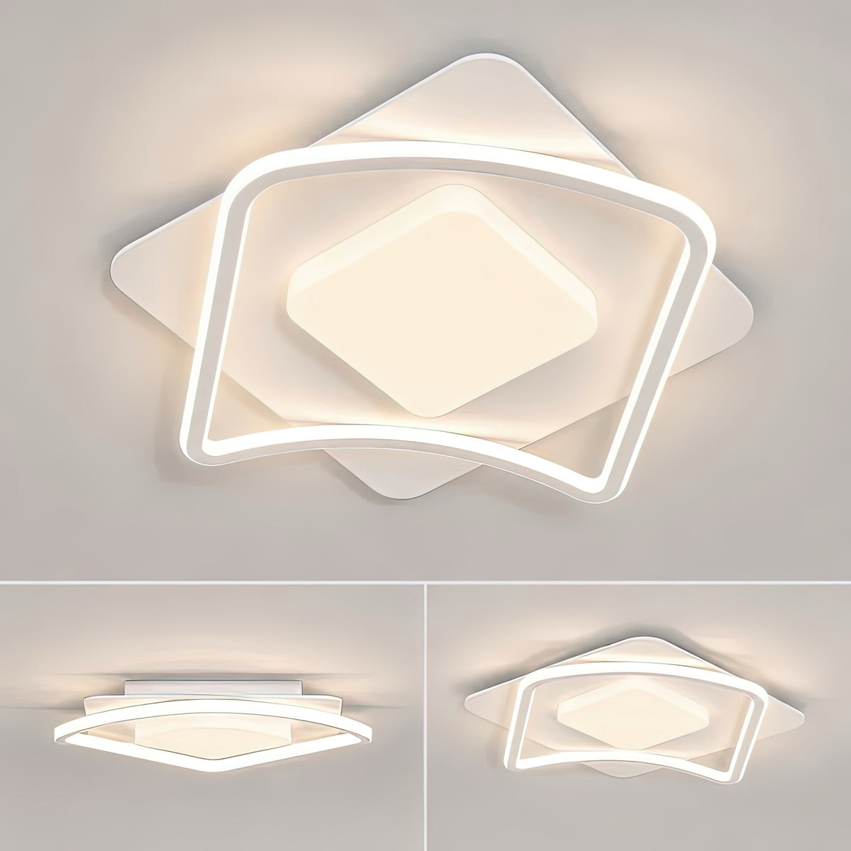 Lustra LED cu telecomanda MODERNO 53W, 2 Patrate, lumina Rece/Calda/Neutra, Dimabila, Alb, imaginea 8