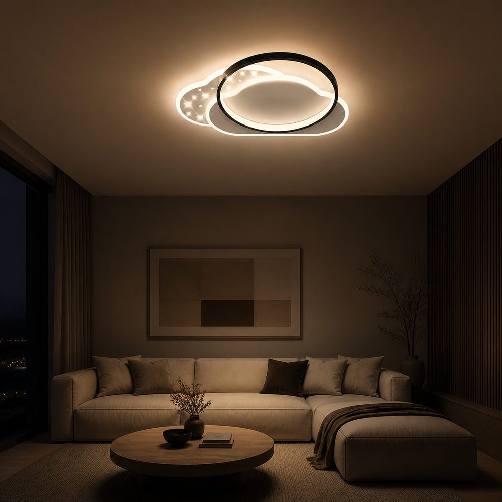 Lustra LED cu telecomanda NUVIA 71W, Nor, lumina Rece/Calda/Neutra, Dimabila, Negru