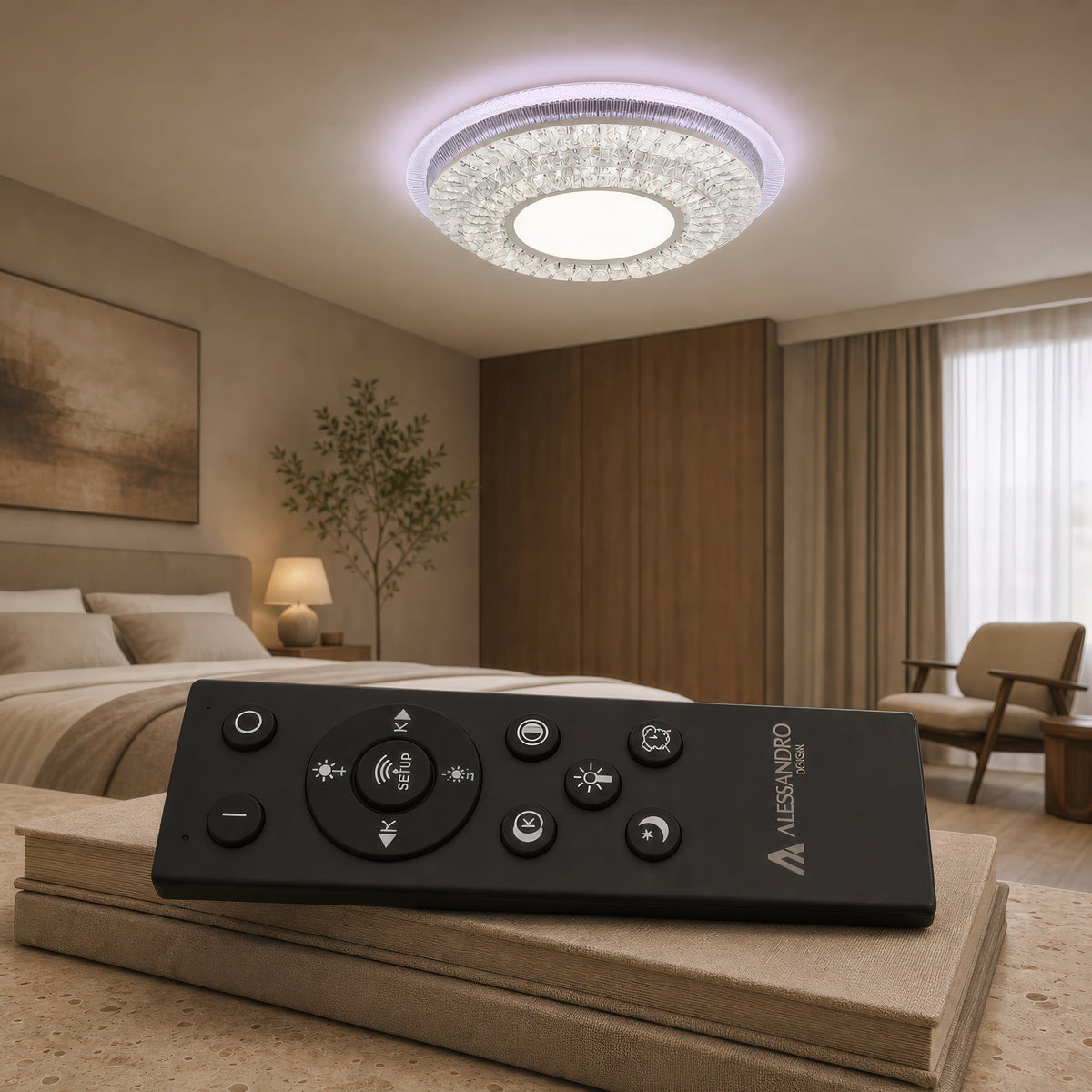 Lustra LED cu telecomanda MIRALUX RGB, 62W, lumina Albastra/Rece/Neutra/Calda, Dimabila, Alb, imaginea 3