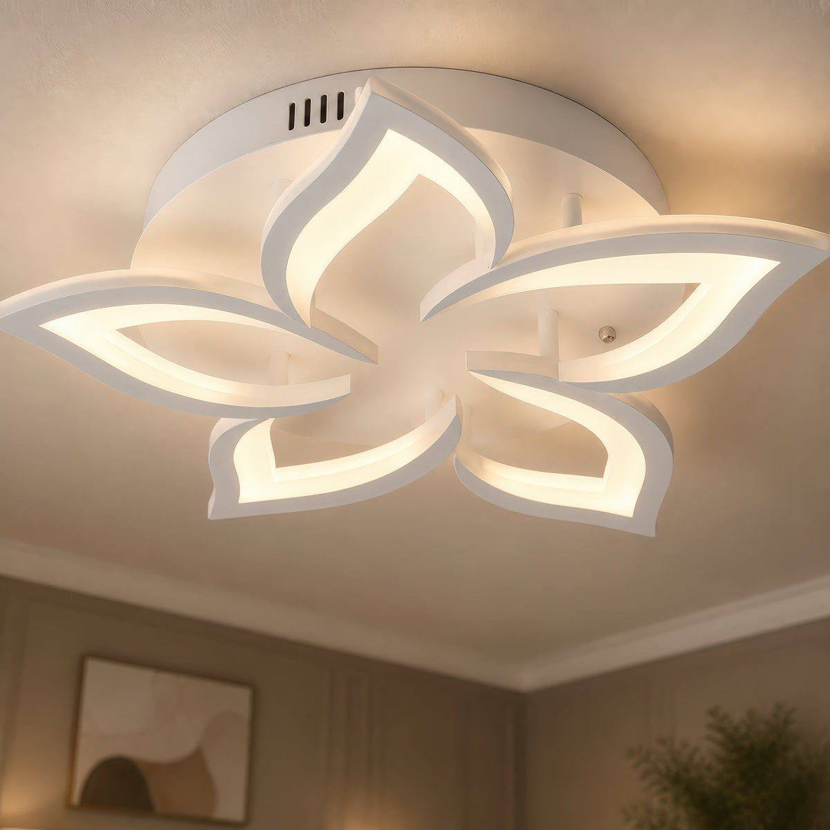 Lustra LED cu telecomanda LOTUS 54W, 5 Petale, lumina Rece/Calda/Neutra, Dimabila, Alb, imaginea 2