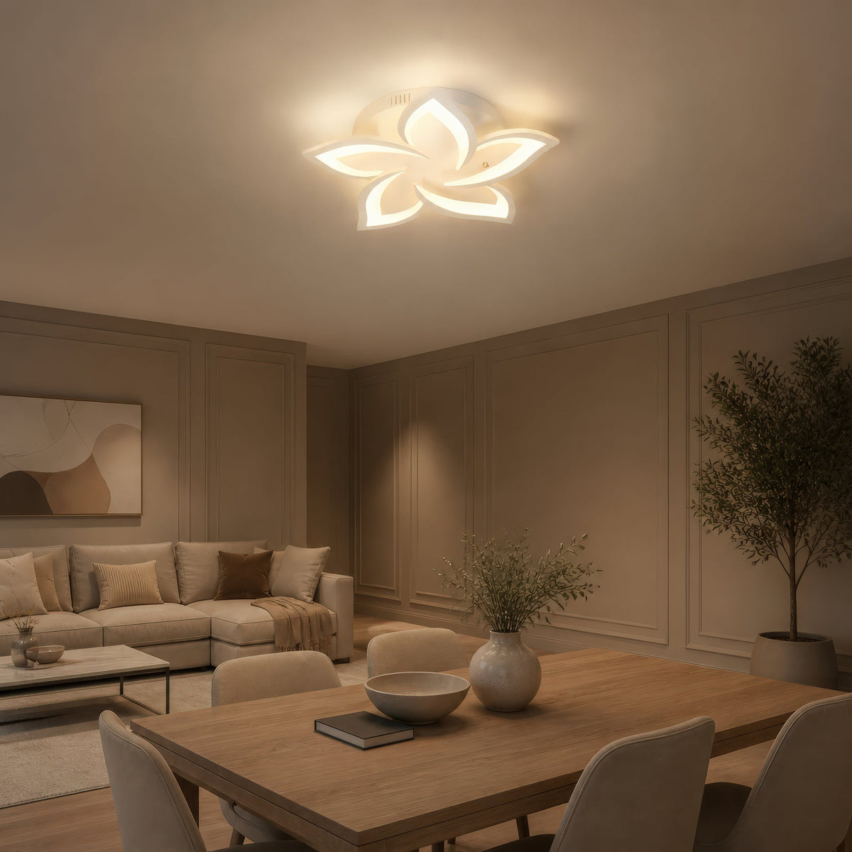 Lustra LED cu telecomanda LOTUS 54W, 5 Petale, lumina Rece/Calda/Neutra, Dimabila, Alb, imaginea 10