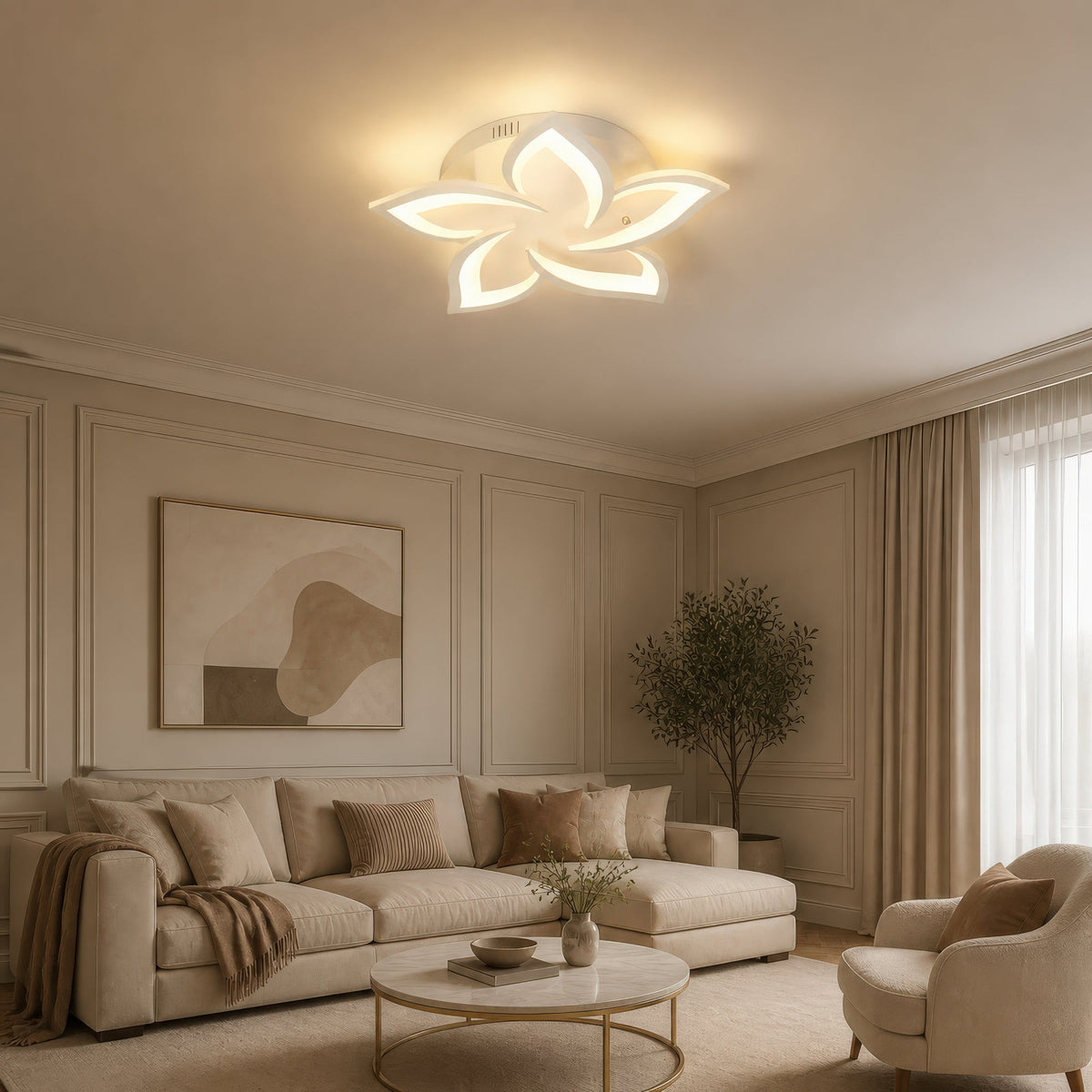 Lustra LED cu telecomanda LOTUS 54W, 5 Petale, lumina Rece/Calda/Neutra, Dimabila, Alb, imaginea 11