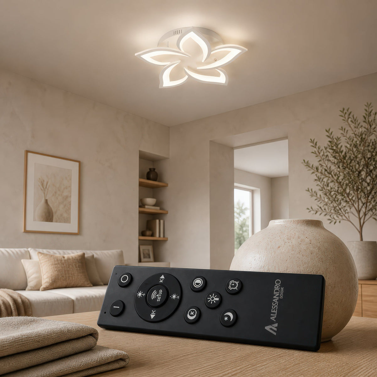 Lustra LED cu telecomanda LOTUS 54W, 5 Petale, lumina Rece/Calda/Neutra, Dimabila, Alb, imaginea 3