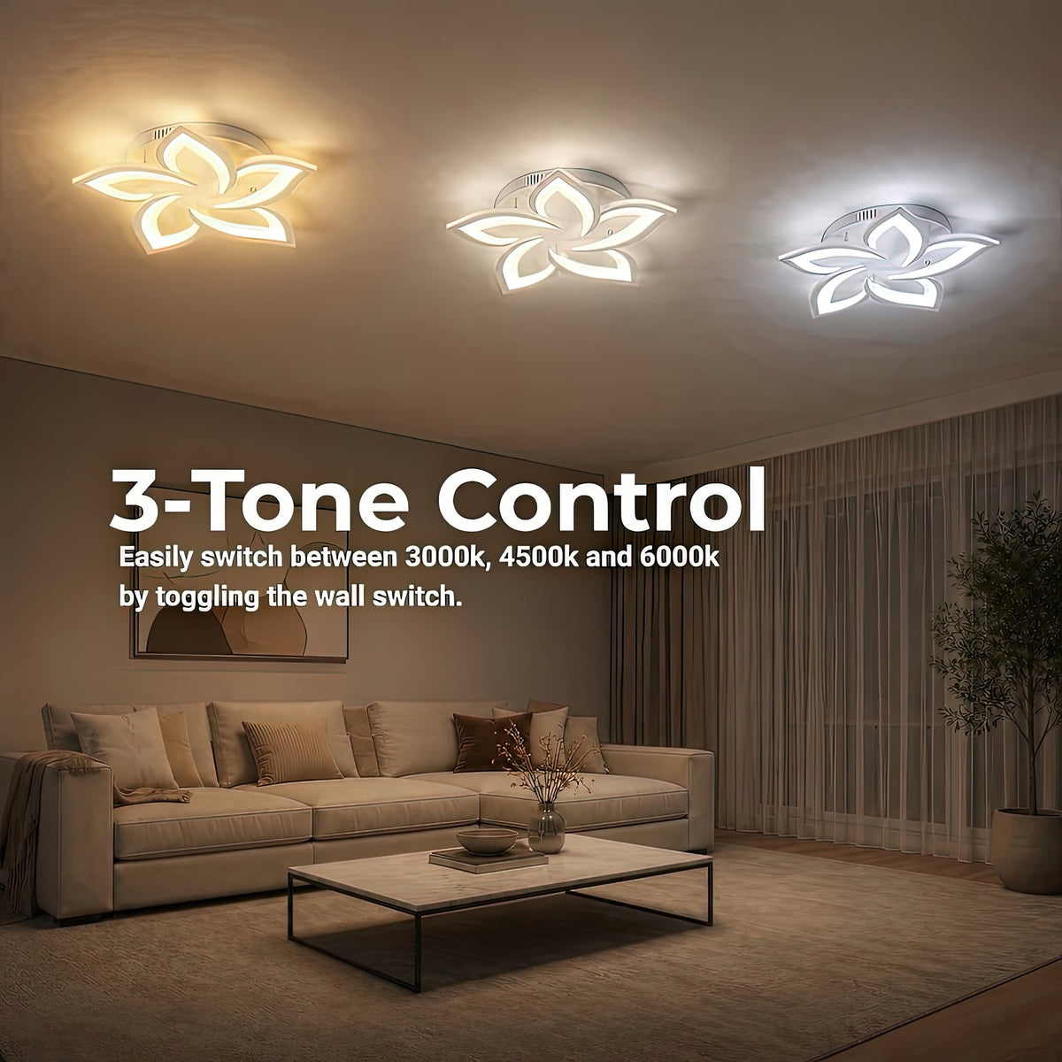 Lustra LED cu telecomanda LOTUS 54W, 5 Petale, lumina Rece/Calda/Neutra, Dimabila, Alb, imaginea 5