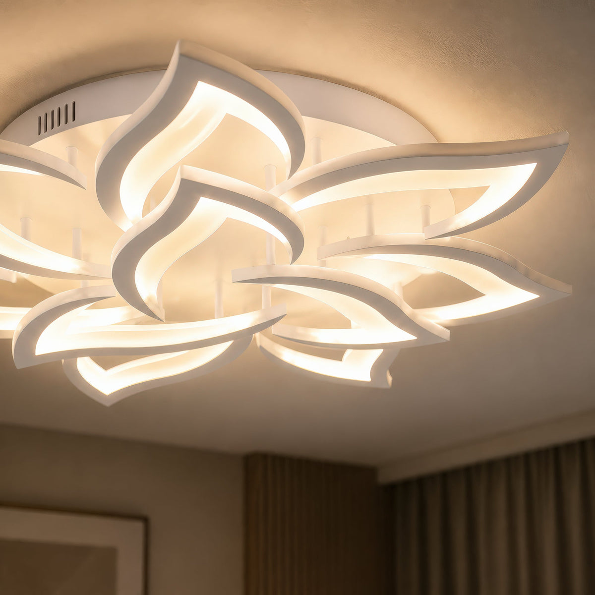Lustra LED cu telecomanda LOTUS 91W, 9 Petale, lumina Rece/Calda/Neutra, Dimabila, Alb, imaginea 2