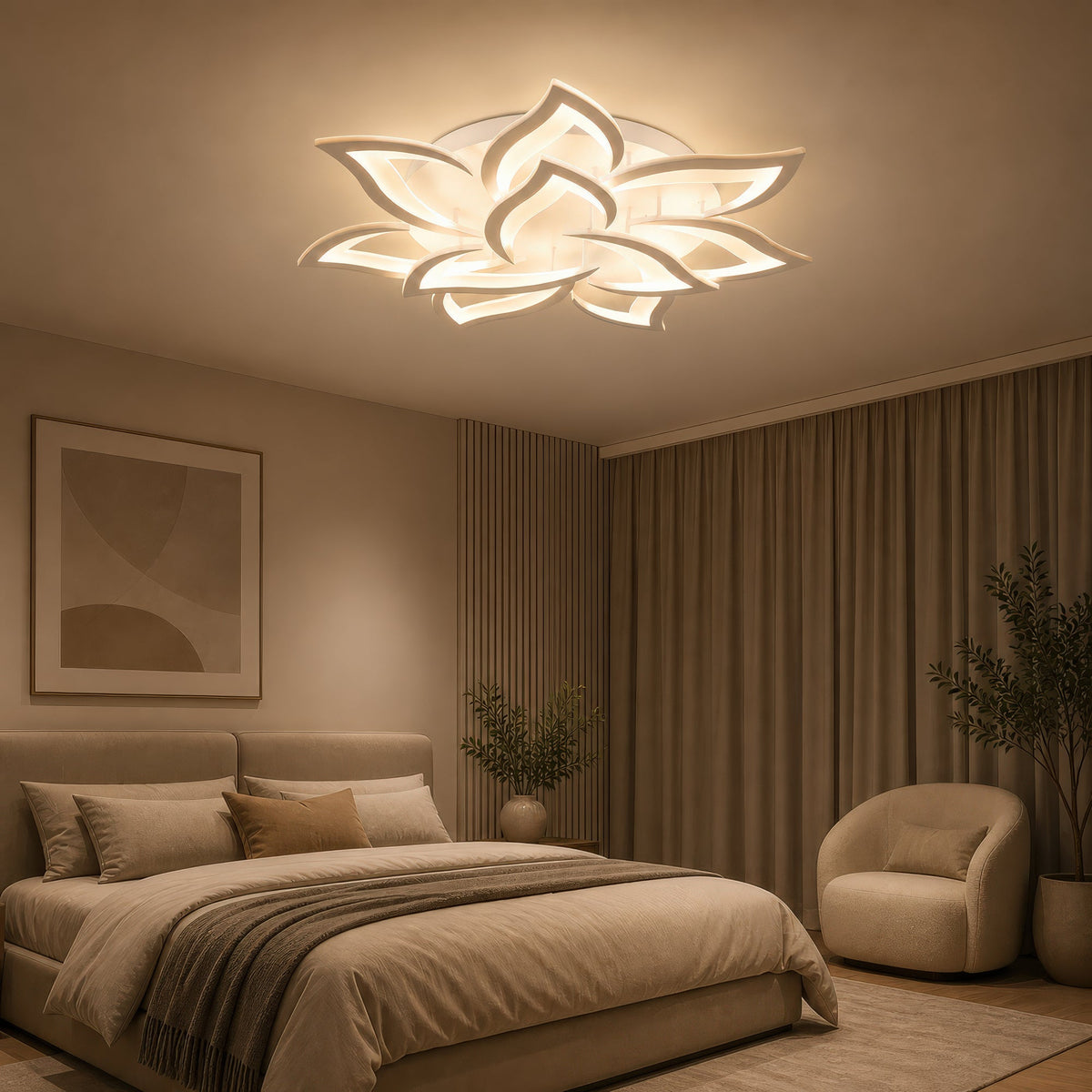 Lustra LED cu telecomanda LOTUS 91W, 9 Petale, lumina Rece/Calda/Neutra, Dimabila, Alb, imaginea 10