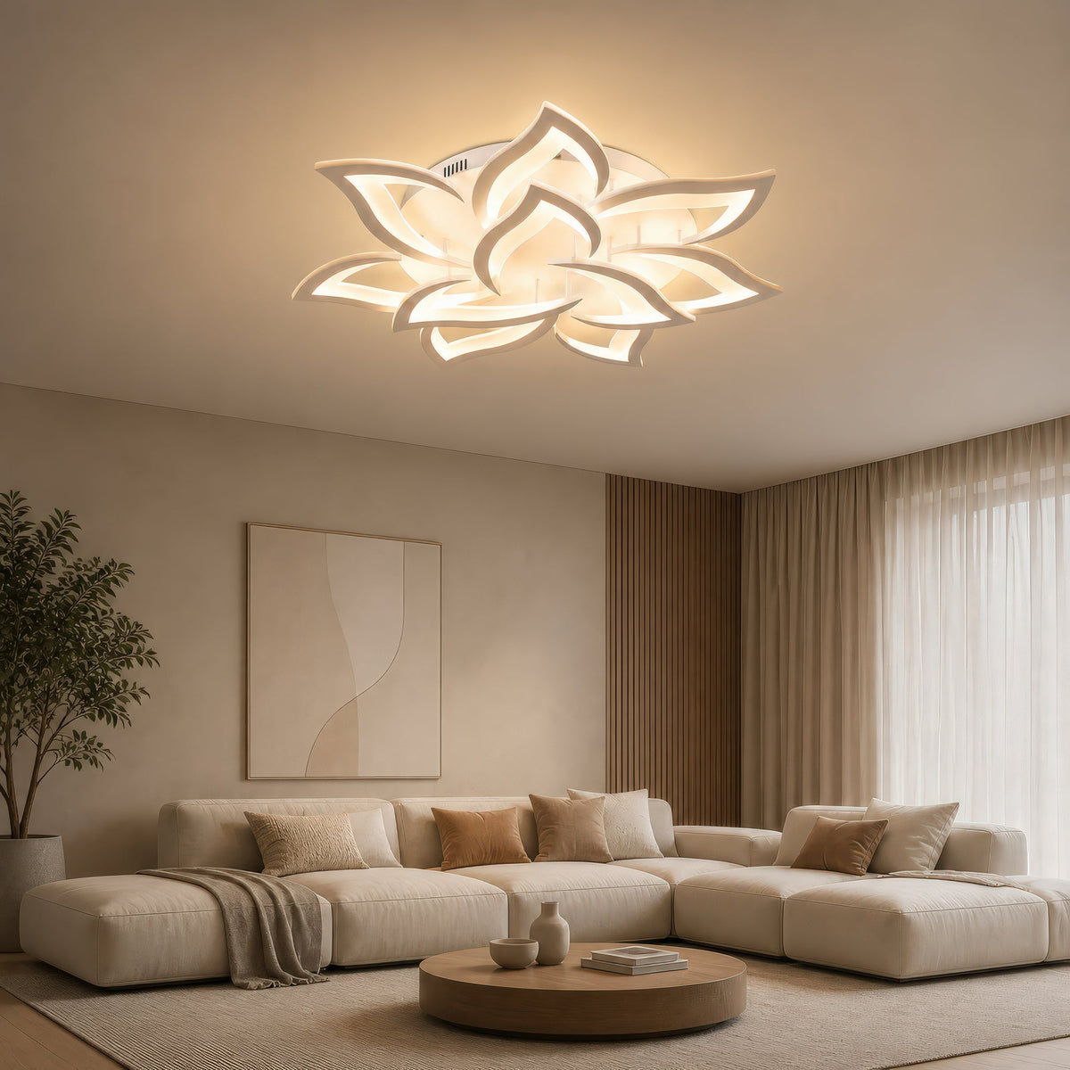 Lustra LED cu telecomanda LOTUS 91W, 9 Petale, lumina Rece/Calda/Neutra, Dimabila, Alb, imaginea 11