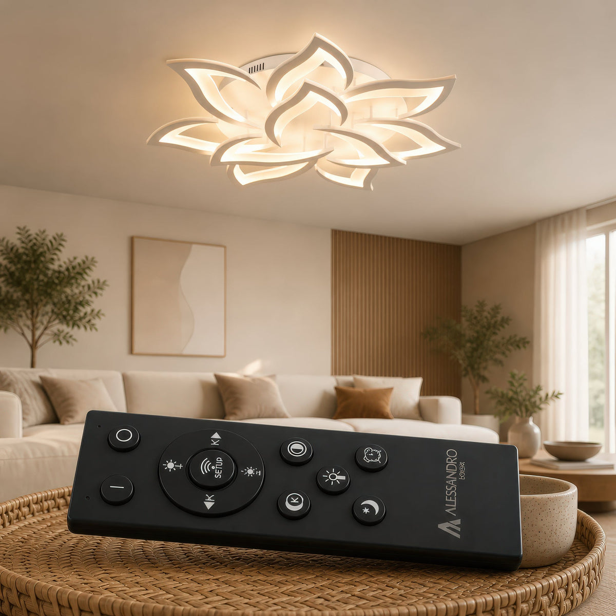 Lustra LED cu telecomanda LOTUS 91W, 9 Petale, lumina Rece/Calda/Neutra, Dimabila, Alb, imaginea 4