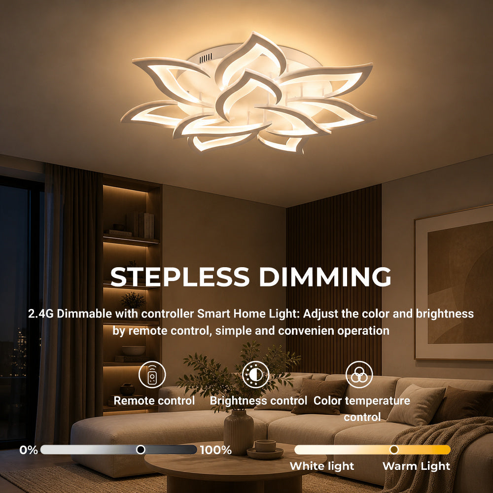 Lustra LED cu telecomanda LOTUS 91W, 9 Petale, lumina Rece/Calda/Neutra, Dimabila, Alb, imaginea 5