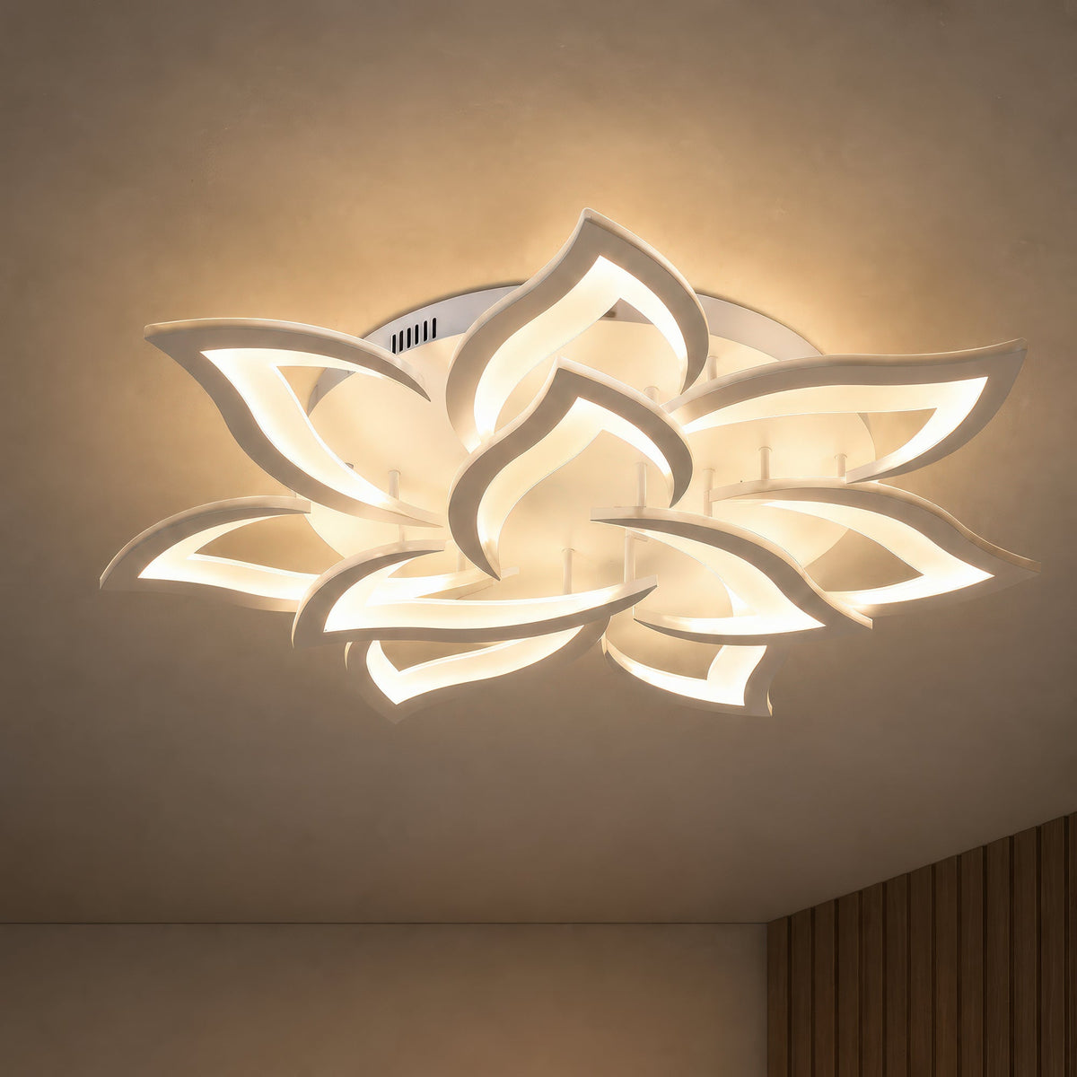 Lustra LED cu telecomanda LOTUS 91W, 9 Petale, lumina Rece/Calda/Neutra, Dimabila, Alb, imaginea 3
