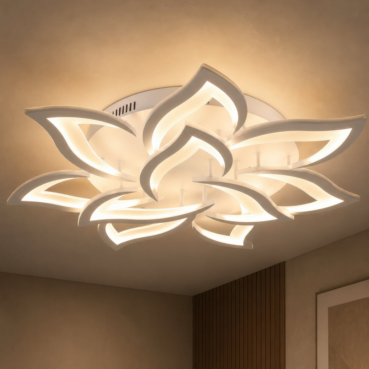 Lustra LED cu telecomanda LOTUS 91W, 9 Petale, lumina Rece/Calda/Neutra, Dimabila, Alb, imaginea 9