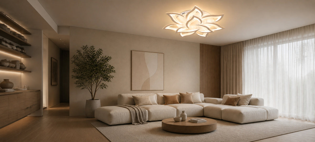 Lustra LED cu telecomanda LOTUS 91W, 9 Petale, lumina Rece/Calda/Neutra, Dimabila, Alb, imaginea 14