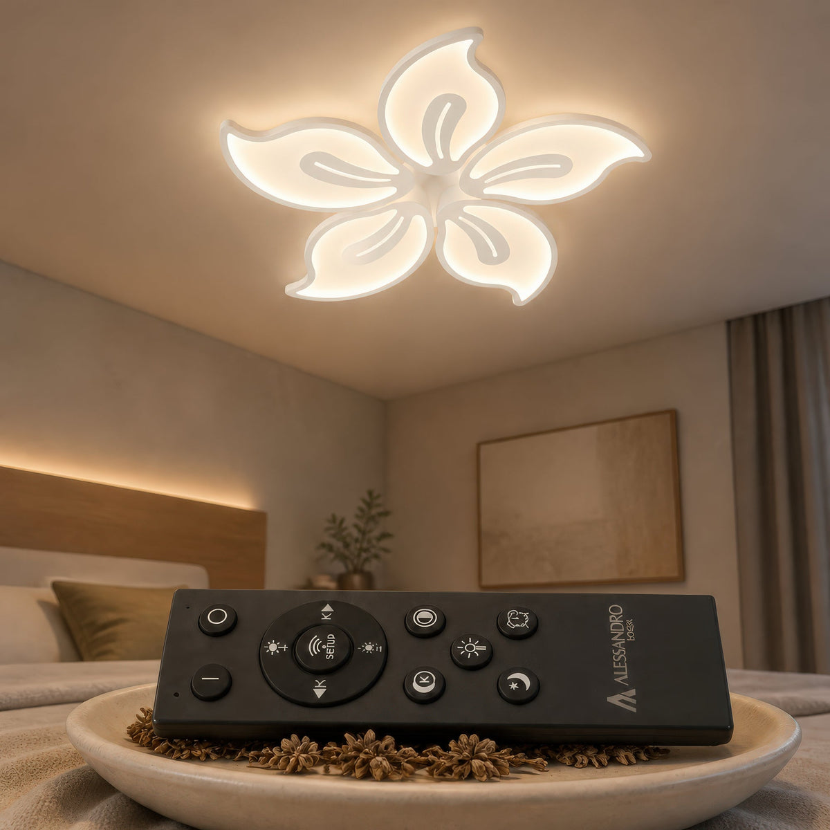 Lustra LED cu telecomanda JASMINE 73W, 5 Petale, lumina Rece/Calda/Neutra, Dimabila, Alb, imaginea 4