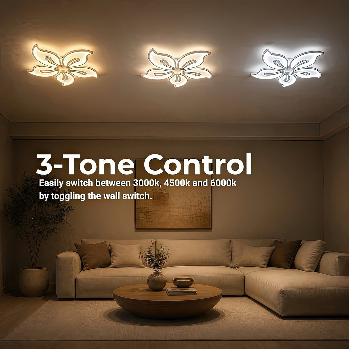 Lustra LED cu telecomanda JASMINE 73W, 5 Petale, lumina Rece/Calda/Neutra, Dimabila, Alb, imaginea 6