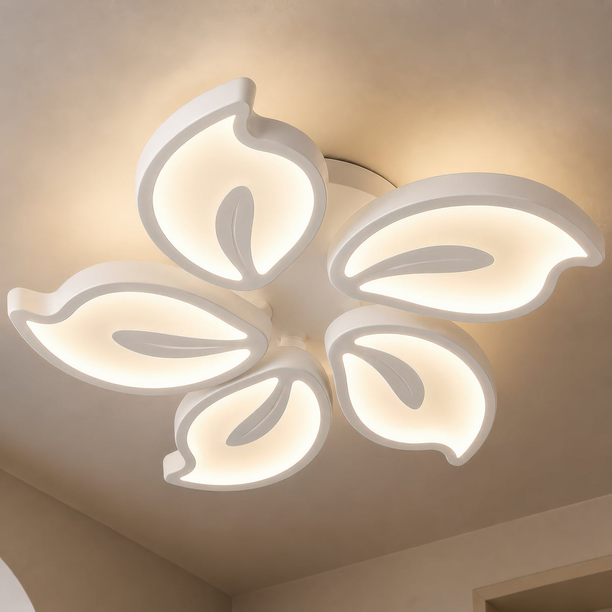 Lustra LED cu telecomanda JASMINE 73W, 5 Petale, lumina Rece/Calda/Neutra, Dimabila, Alb, imaginea 3