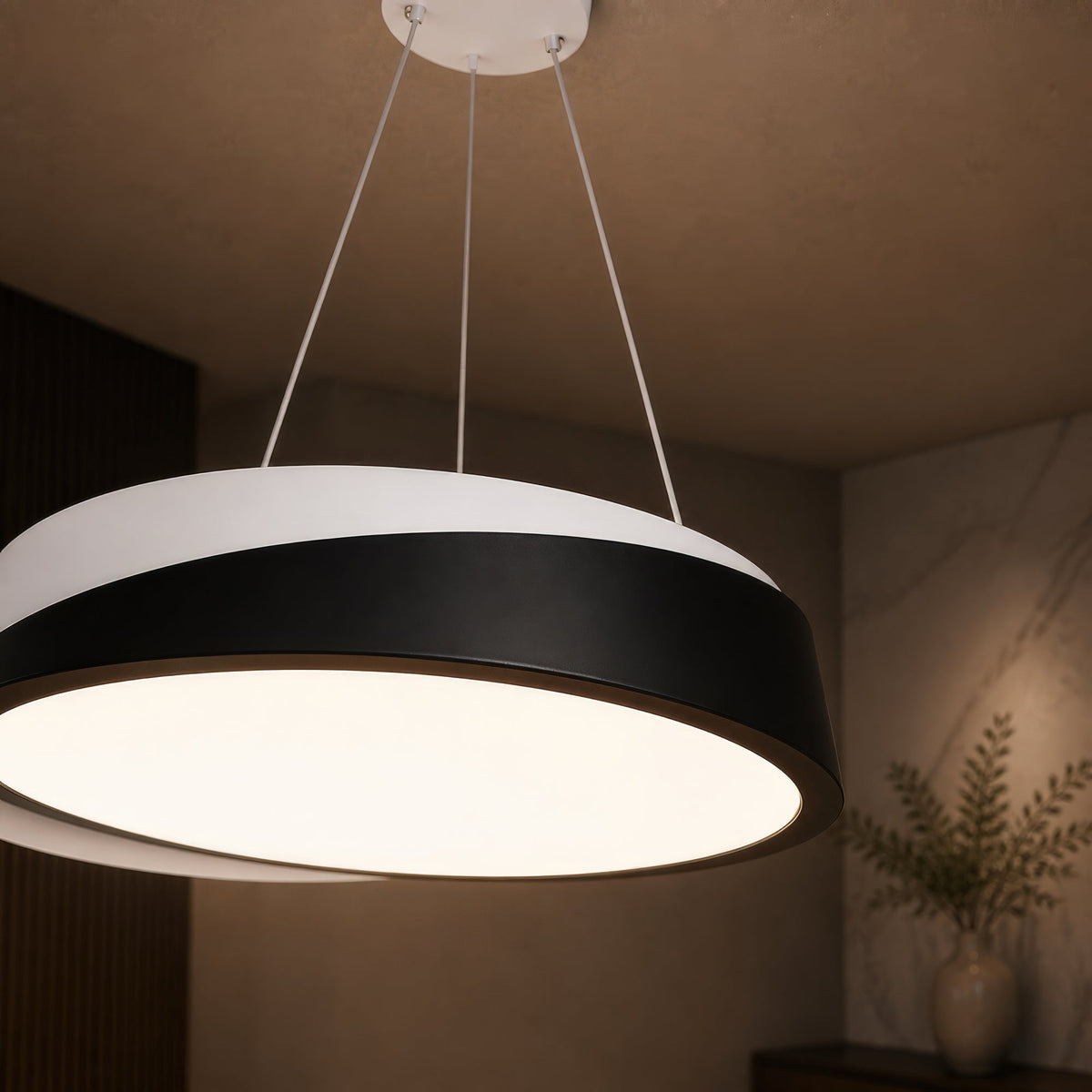 Lustra LED cu telecomanda SCHECTE, 3000K/4000K/6000K, 96W, Metal și Plastic, Alba+Neagra