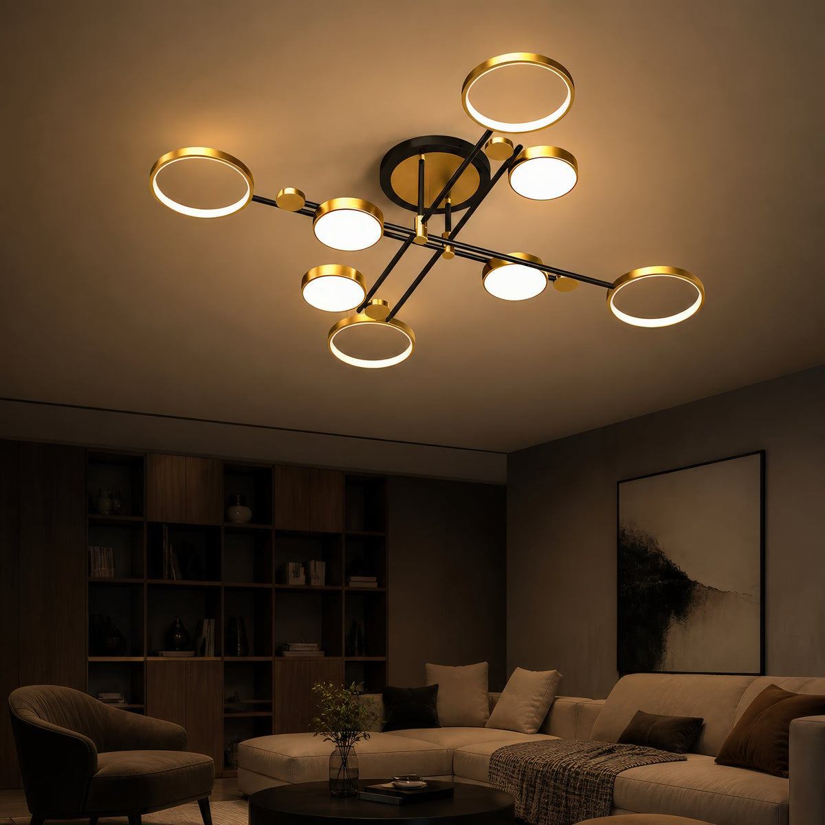 Lustra LED cu Telecomnda MARIA, 8 Elemente, 44W, Lumina Calda/Rece/Neutra, Dimabila, Auriu