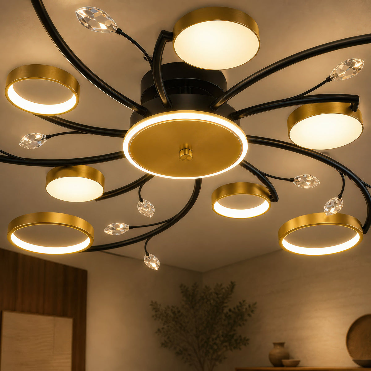 Lustra LED cu Telecomanda KARINA, 68W, 10 Elemente, Lumina Calda/Rece/Neutra, Dimabila, Auriu, imaginea 2