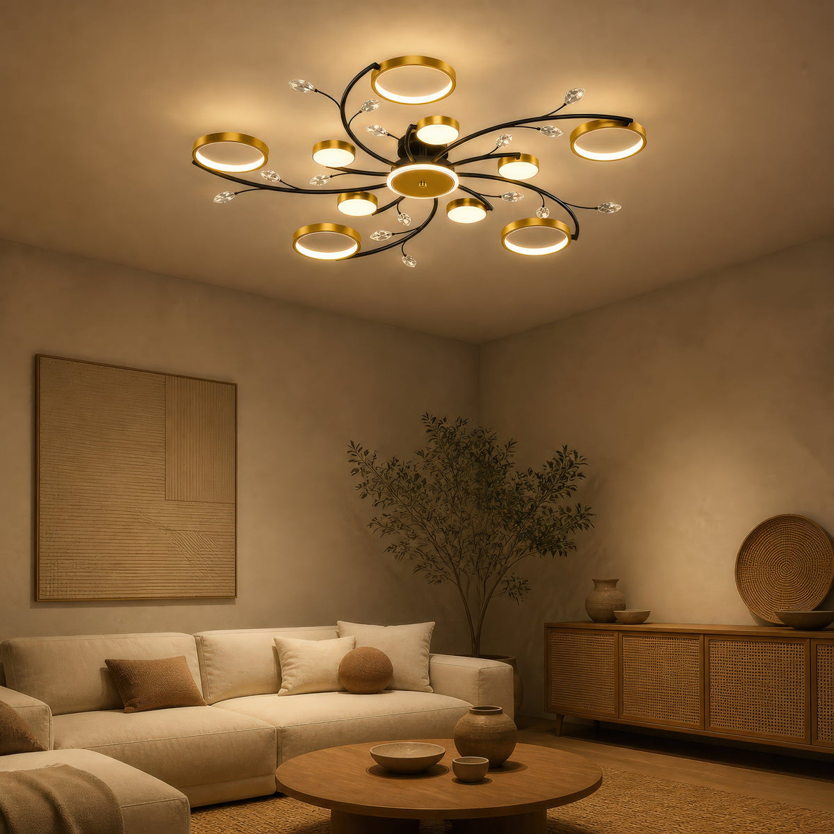 Lustra LED cu Telecomanda KARINA, 68W, 10 Elemente, Lumina Calda/Rece/Neutra, Dimabila, Auriu, imaginea 8
