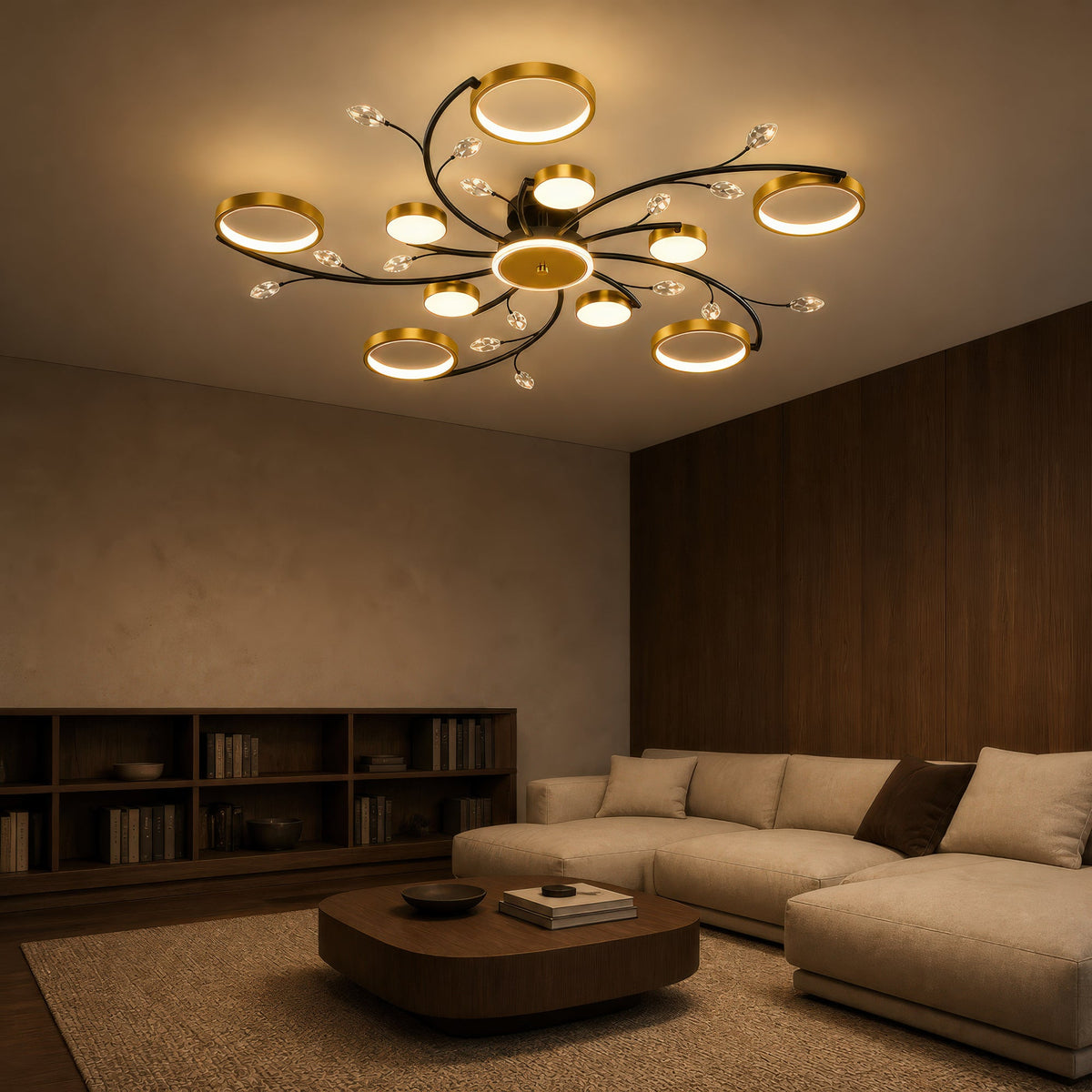 Lustra LED cu Telecomanda KARINA, 68W, 10 Elemente, Lumina Calda/Rece/Neutra, Dimabila, Auriu, imaginea 9