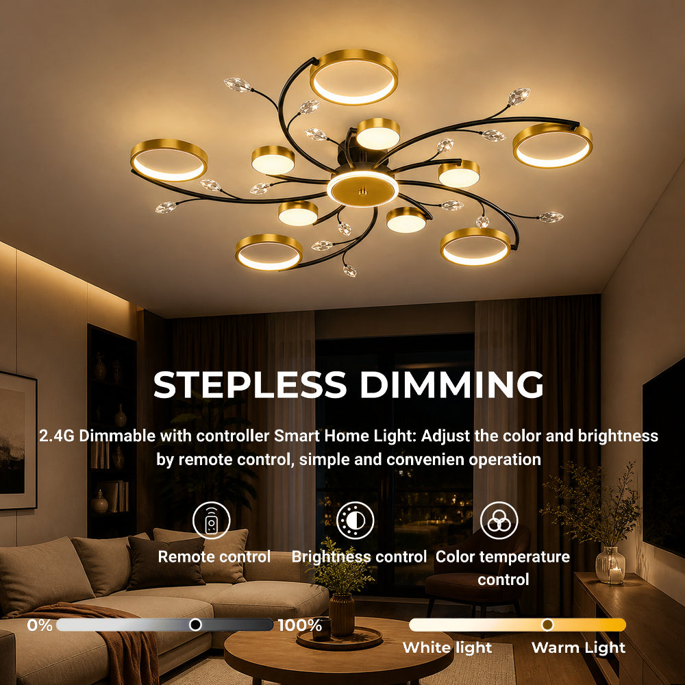 Lustra LED cu Telecomanda KARINA, 68W, 10 Elemente, Lumina Calda/Rece/Neutra, Dimabila, Auriu, imaginea 4