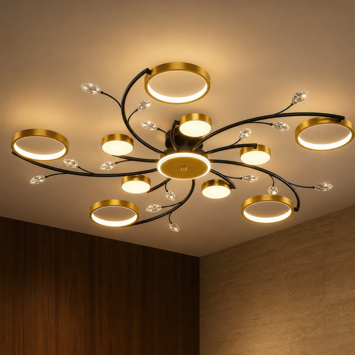 Lustra LED cu Telecomanda KARINA, 68W, 10 Elemente, Lumina Calda/Rece/Neutra, Dimabila, Auriu, imaginea 3