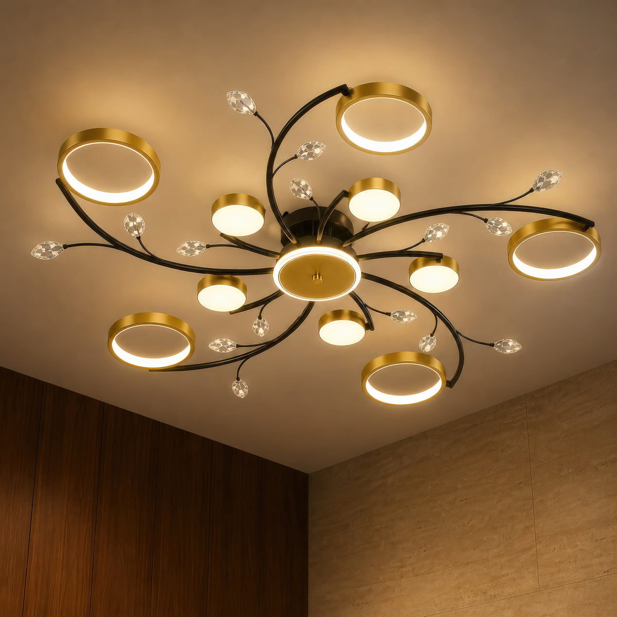 Lustra LED cu Telecomanda KARINA, 68W, 10 Elemente, Lumina Calda/Rece/Neutra, Dimabila, Auriu, imaginea 7