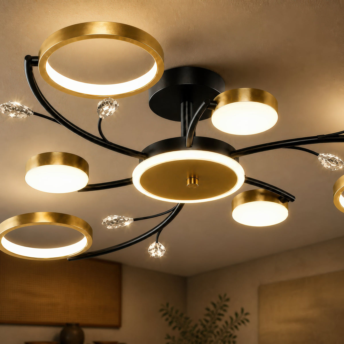 Lustra LED cu Telecomanda KARINA, 26W, 6 Elemente, Lumina Calda/Rece/Neutra, Dimabila, Auriu, imaginea 2