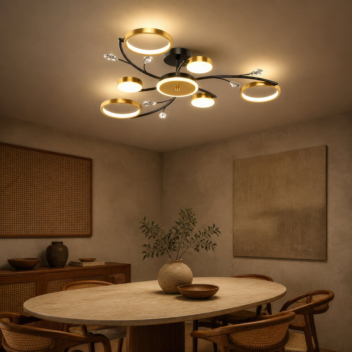 Lustra LED cu Telecomanda KARINA, 26W, 6 Elemente, Lumina Calda/Rece/Neutra, Dimabila, Auriu, imaginea 10