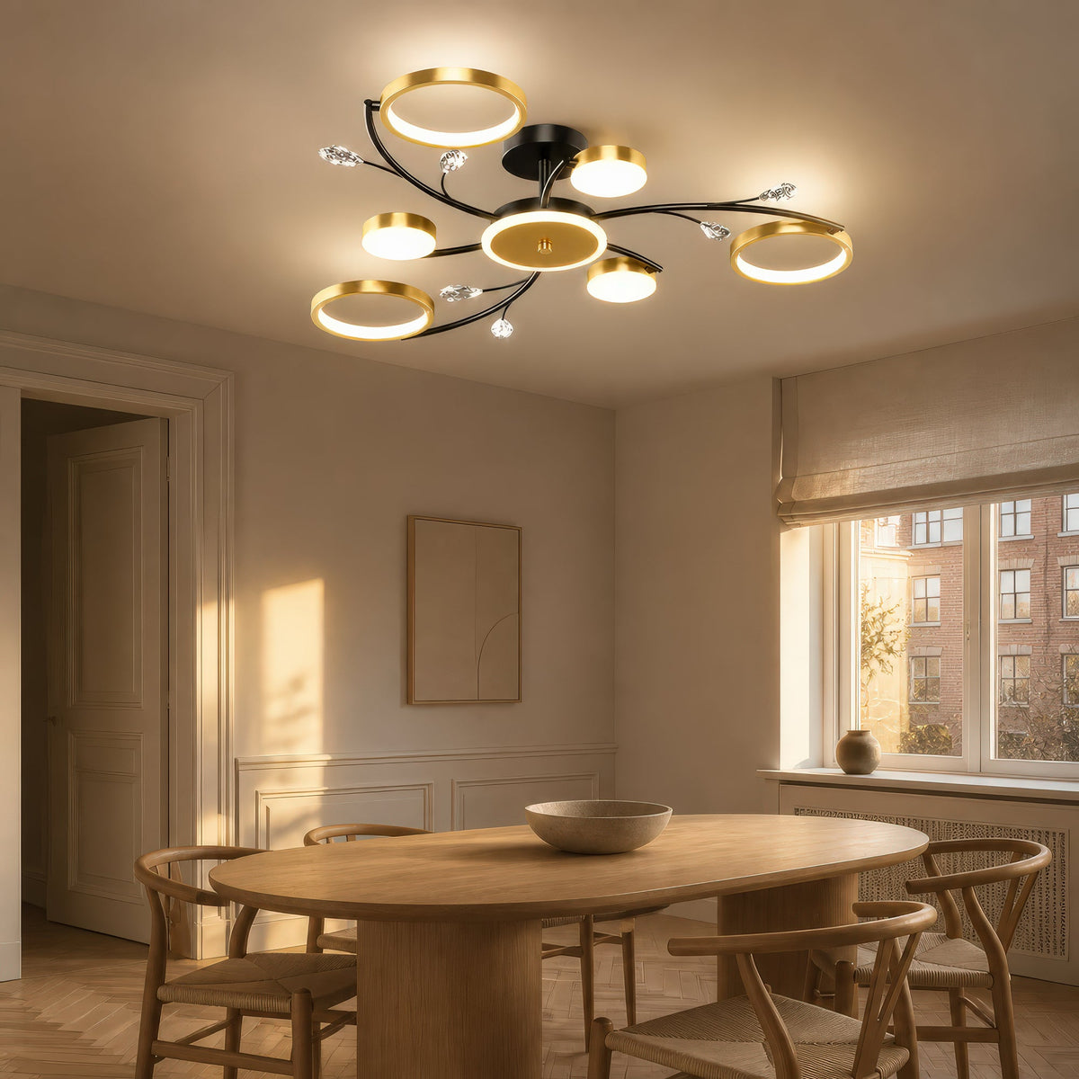 Lustra LED cu Telecomanda KARINA, 26W, 6 Elemente, Lumina Calda/Rece/Neutra, Dimabila, Auriu, imaginea 11