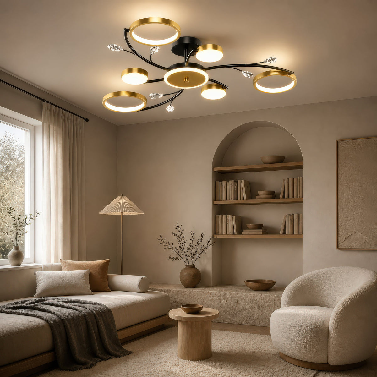 Lustra LED cu Telecomanda KARINA, 26W, 6 Elemente, Lumina Calda/Rece/Neutra, Dimabila, Auriu, imaginea 12
