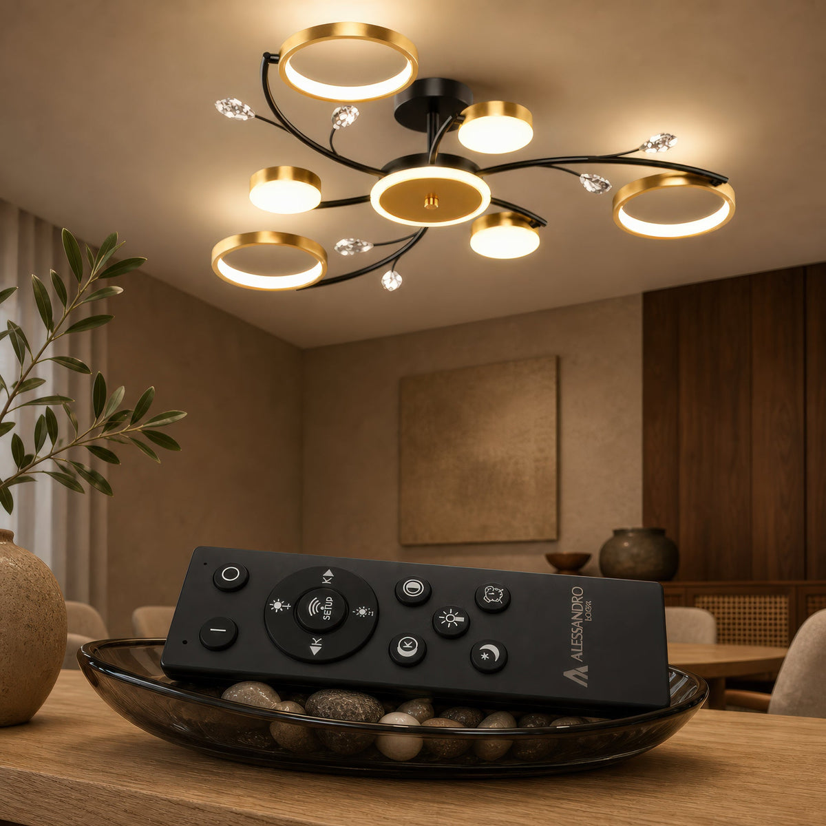 Lustra LED cu Telecomanda KARINA, 26W, 6 Elemente, Lumina Calda/Rece/Neutra, Dimabila, Auriu, imaginea 3