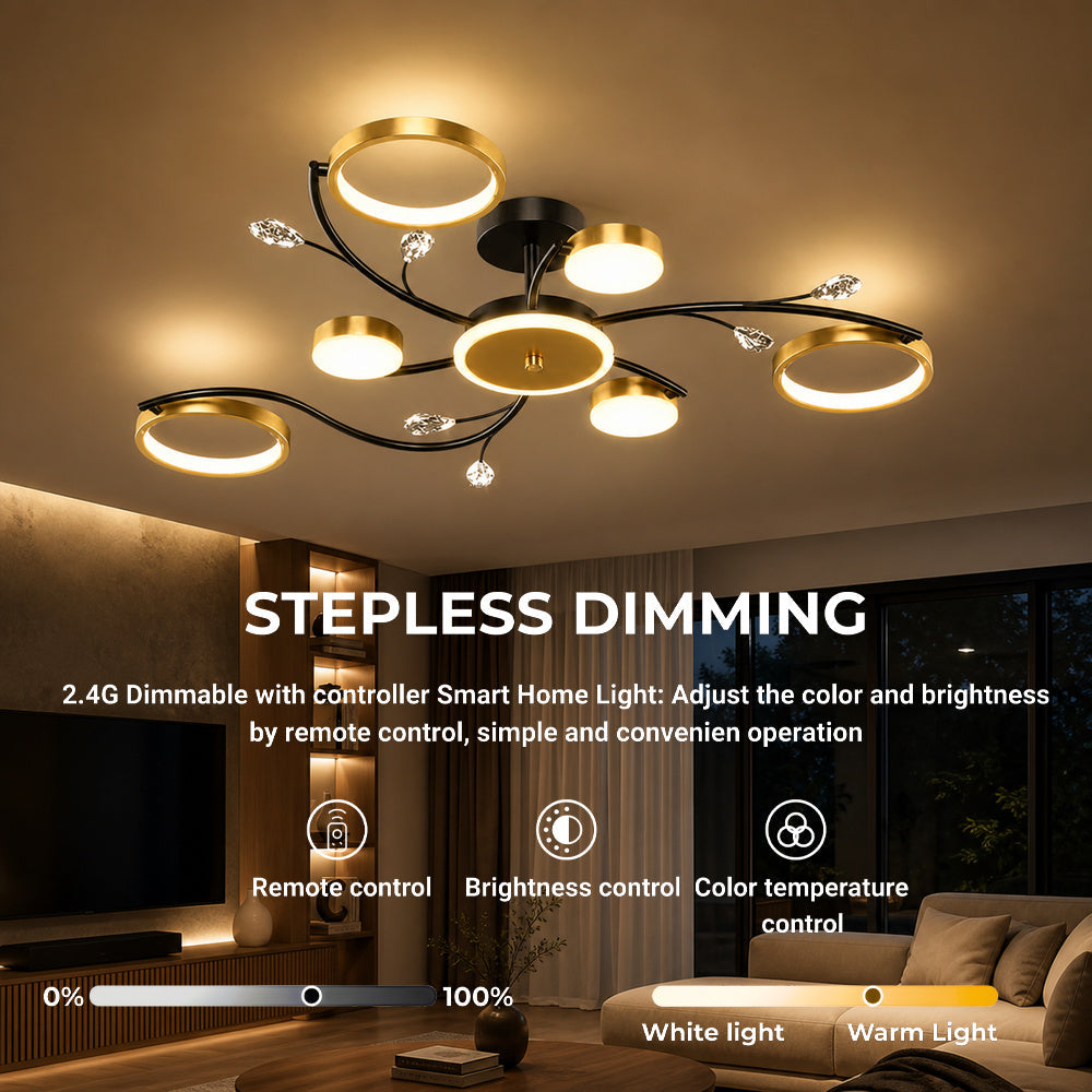 Lustra LED cu Telecomanda KARINA, 26W, 6 Elemente, Lumina Calda/Rece/Neutra, Dimabila, Auriu, imaginea 4
