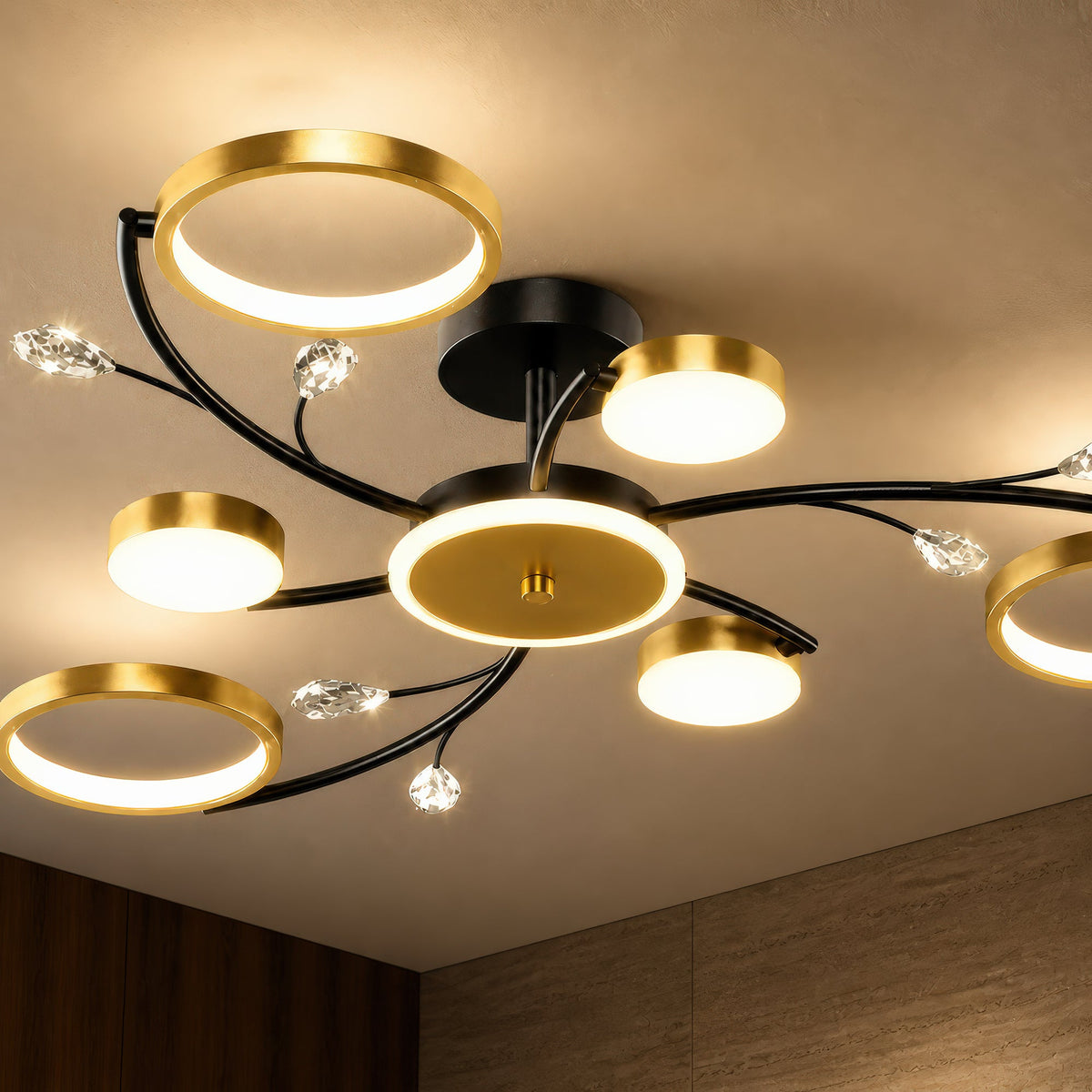 Lustra LED cu Telecomanda KARINA, 26W, 6 Elemente, Lumina Calda/Rece/Neutra, Dimabila, Auriu, imaginea 8