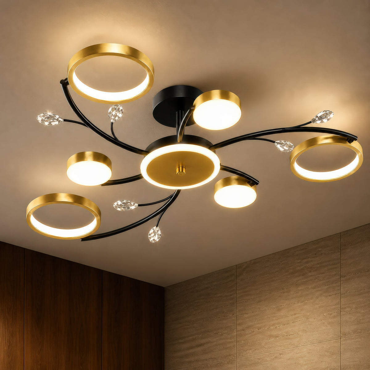 Lustra LED cu Telecomanda KARINA, 26W, 6 Elemente, Lumina Calda/Rece/Neutra, Dimabila, Auriu, imaginea 9