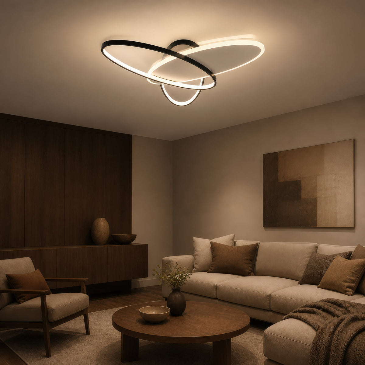 Lustra LED cu telecomanda LIGURIA 77W, 3 Ovale, lumina Rece/Calda/Neutra, Dimabila, Negru Alb, imaginea 6