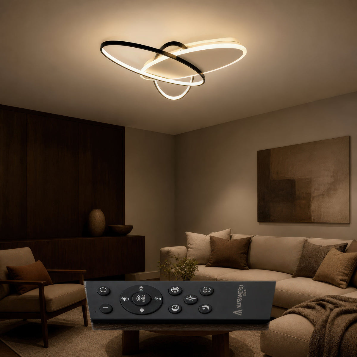 Lustra LED cu telecomanda LIGURIA 77W, 3 Ovale, lumina Rece/Calda/Neutra, Dimabila, Negru Alb, imaginea 4