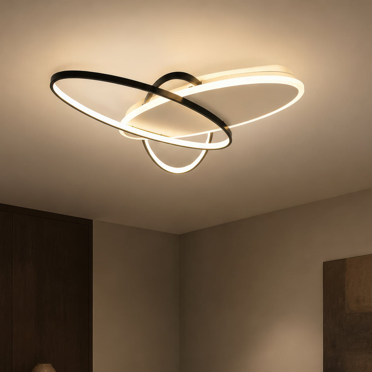 Lustra LED cu telecomanda LIGURIA 77W, 3 Ovale, lumina Rece/Calda/Neutra, Dimabila, Negru Alb, imaginea 2